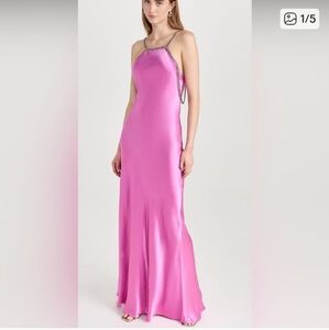 L'AGENCE Pink Satin Maxi Slip Dress with Chain Straps